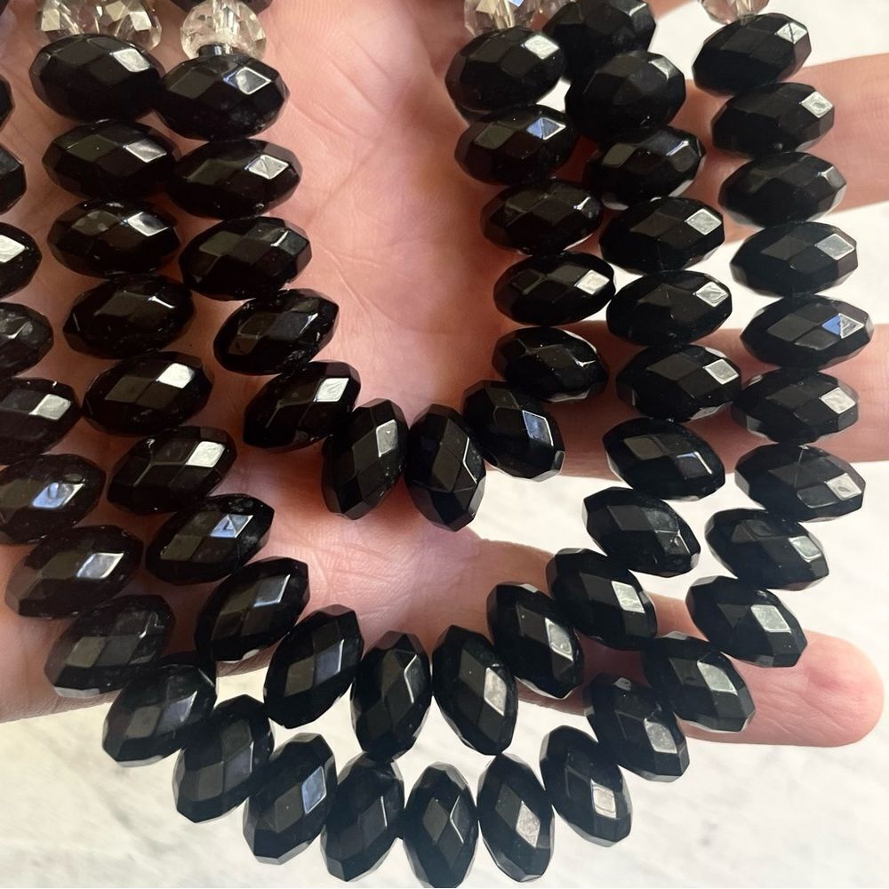 Black Multi Strand Rhinestone Statement Necklace - image 4